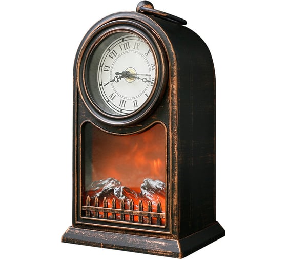 Изображение товара Светодиодный камин NEON-NIGHT Старинные часы с эффектом живого огня 14,7x11,7x25см бронза 511-021