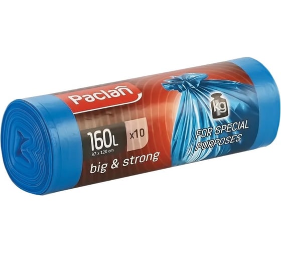 Изображение товара Мешки для мусора Big&Strong (10 шт; 120x87 см; 160 л; ПВД; 21 мкм; синие) PACLAN 604075