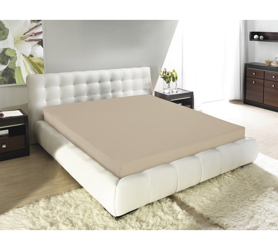 Изображение товара Простыня на резинке Guten Morgen ткань трикотажная, 125 гр/м, гладкокрашеная, бежевый, 140x200x20 см, на резинке ПТбеж-140-200/125