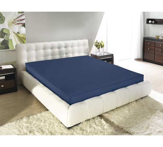 Изображение товара Простыня на резинке Guten Morgen ткань трикотажная, 125 гр/м, гладкокрашеная, индиго, 200x200x20 см, на резинке ПТин-200-200/125