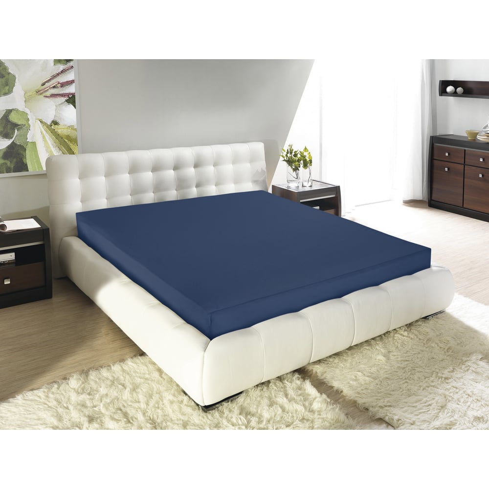 Изображение товара Простыня на резинке Guten Morgen из трикотажной ткани 180x200 см индиго