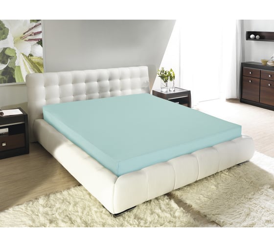 Изображение товара Простыня на резинке Guten Morgen ткань трикотажная, 125 гр/м, гладкокрашеная, мята, 200x200x20 см, на резинке ПТм-200-200/125