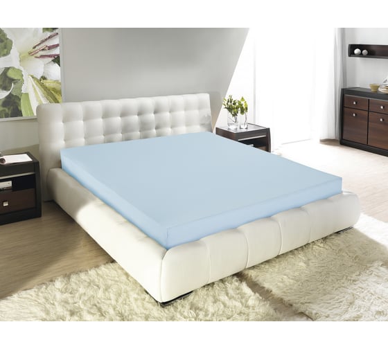 Изображение товара Простыня Guten Morgen ткань трикотажная, гладкокрашеная, голубой, 140x200x20 см, на резинке ПТг-140-200/125, 014696