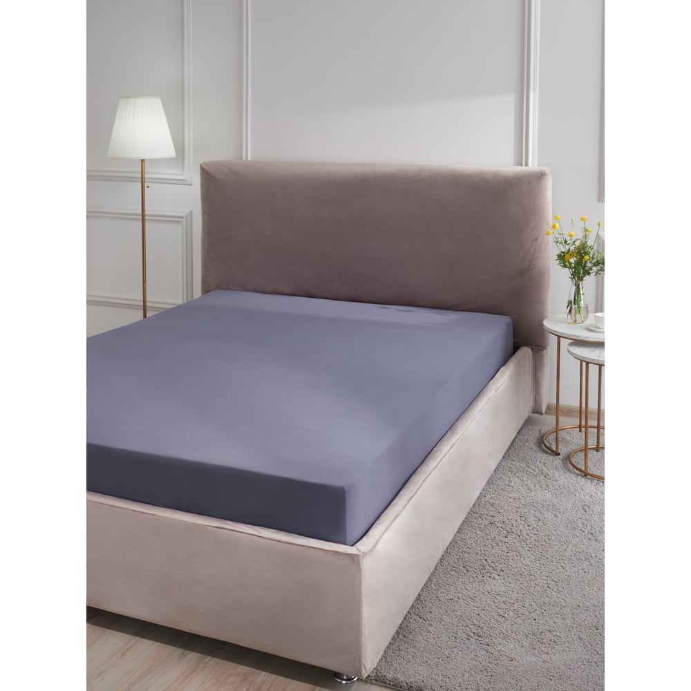 Изображение товара Простыня на резинке Guten Morgen ткань трикотажная, 125 гр/м, гладкокрашеная, темно-серый, 140x200x20 см, на резинке ПТгр-140-200/125