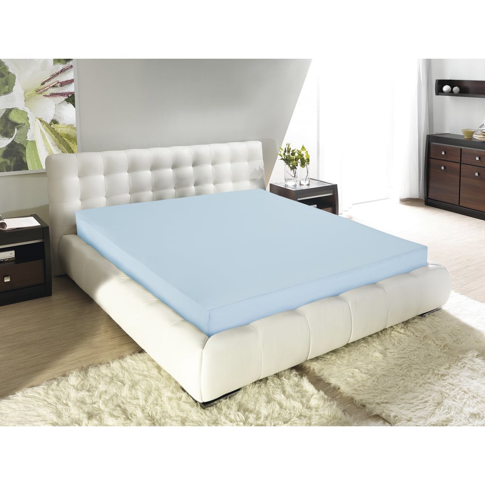 Изображение товара Трикотажная простыня Guten Morgen голубая 160x200 см на резинке