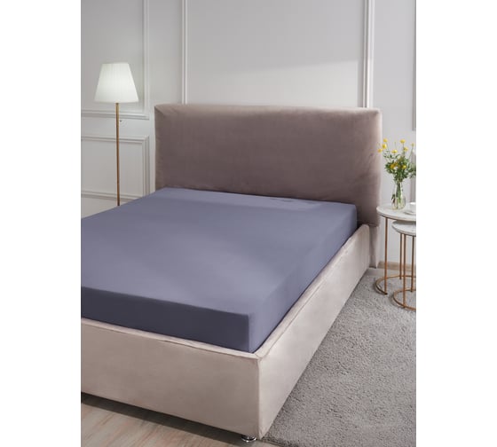 Изображение товара Простыня на резинке Guten Morgen ткань трикотажная, 125 гр/м, гладкокрашеная, темно-серый, 90x200x20 см, на резинке ПТгр-90-200/125