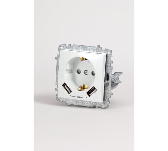 Изображение товара Два входа USB Elbi Zena Vega белоснежный для заряда устройства и розетка с заземлениям и защита от детей M+K 609-015600-317