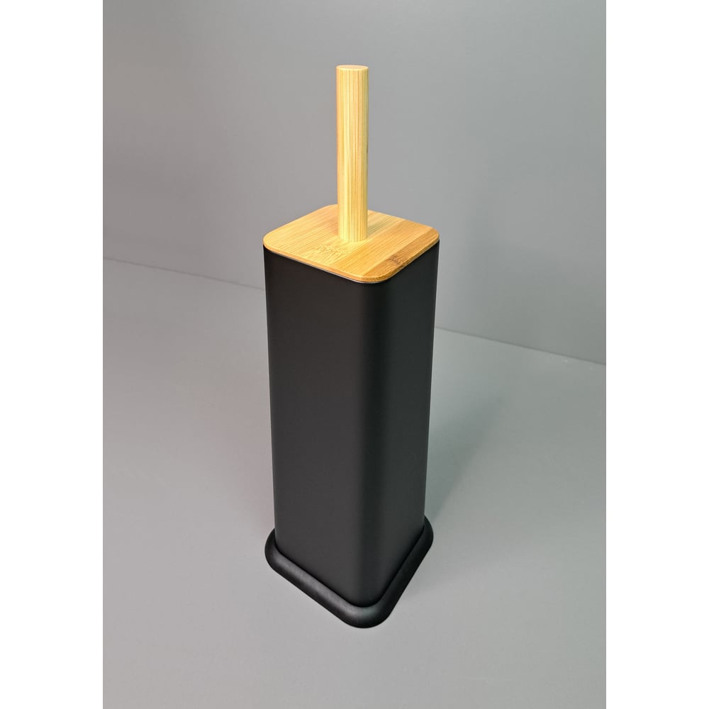 Изображение товара Контейнер с ершом MY SPACE квадратный черный и бамбук для ванной или кухни