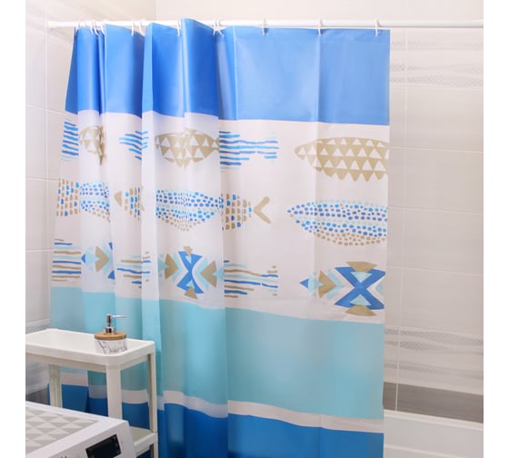 Изображение товара Занавеска для ванной комнаты MY SPACE Fishes 180x180 см, PEVA, 12 пластиковых колец PV180180008