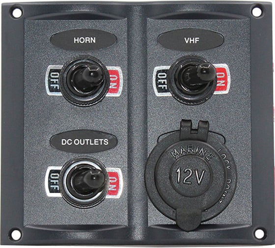 Изображение товара Панель бортового питания Skipper 3 переключателя, разъем прикуривателя, предохранители SK-SP0301B