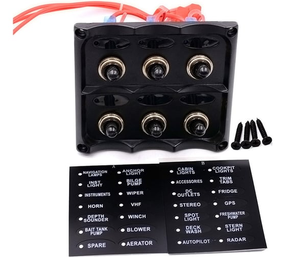 Изображение товара Панель бортового питания Skipper 6 переключателей, предохранители, индикация SK-TF6J