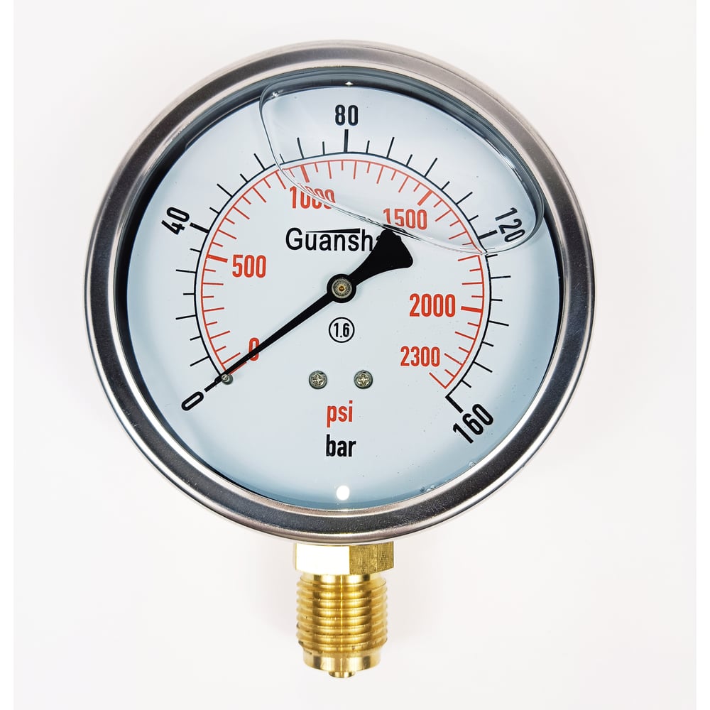 Изображение товара Манометр виброустойчивый АРКАИМ YN100Z на 160 бар, 100 мм, G 1/2" радиальный, глицериновый YN100ZR160D100G12
