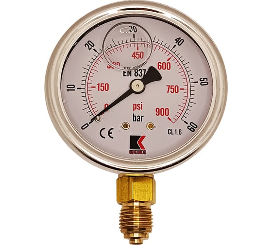 Изображение товара Манометр гидравлический виброустойчивый АРКАИМ WKP1007 на 60 бар, 63 мм, G 1/4" радиальный, глицериновый WKP1007R60D63G14