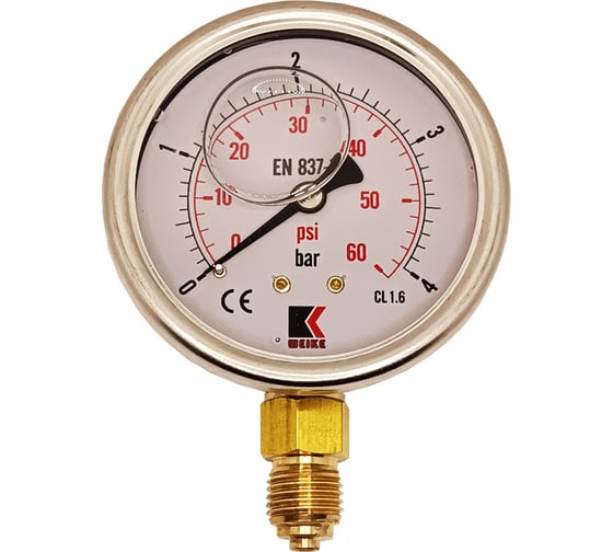 Изображение товара Манометр гидравлический виброустойчивый АРКАИМ WKP1007 на 4 бар, 63 мм, G 1/4" радиальный, глицериновый WKP1007R4D63G14