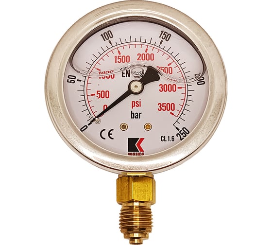 Изображение товара Манометр гидравлический виброустойчивый АРКАИМ WKP1007 на 250 бар, 63 мм, G 1/4" радиальный, глицериновый WKP1007R250D63G14