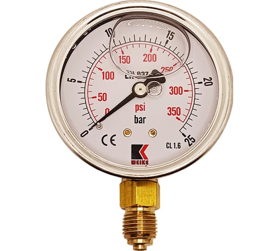 Изображение товара Манометр гидравлический виброустойчивый АРКАИМ WKP1007 на 25 бар, 63 мм, G 1/4" радиальный, глицериновый WKP1007R25D63G14