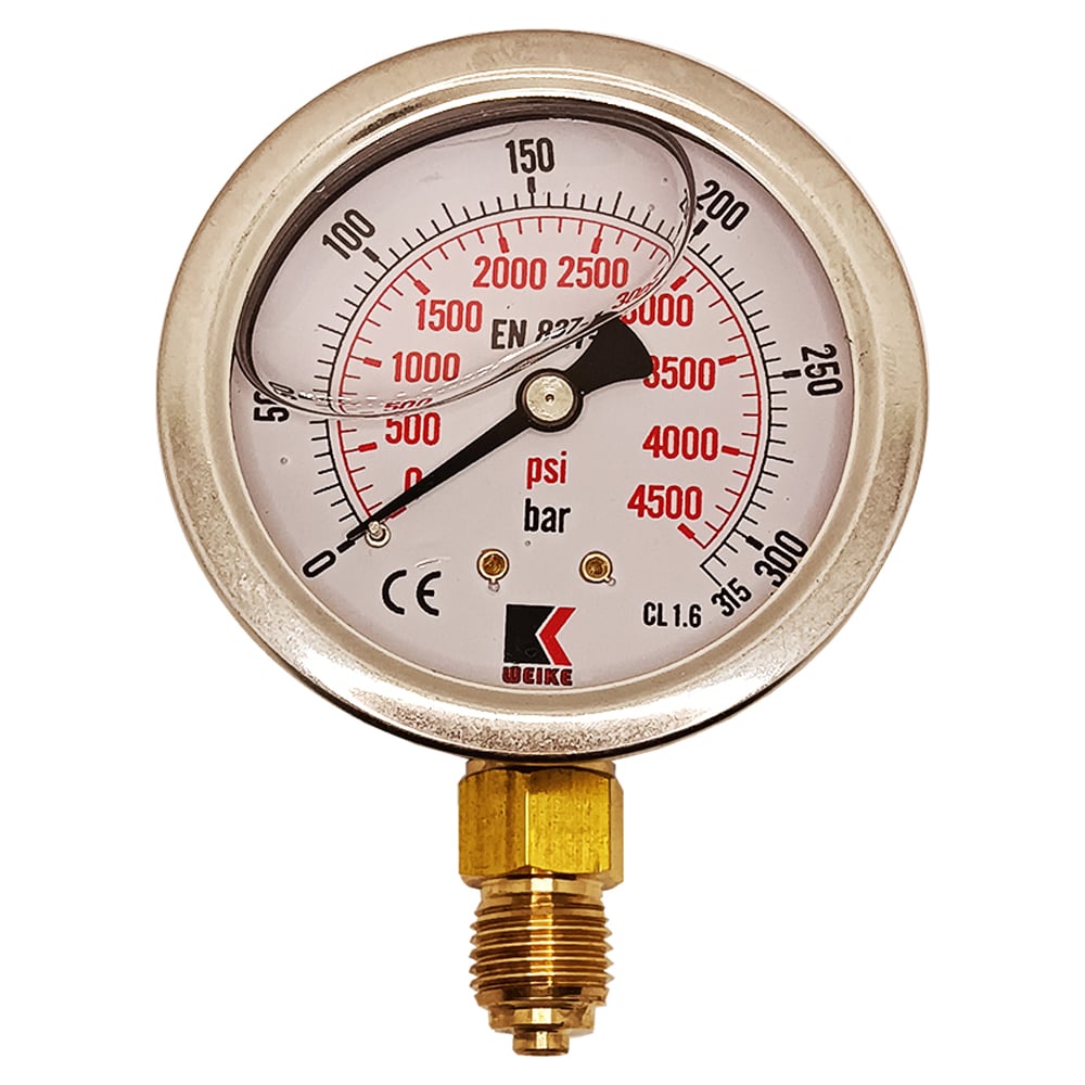 Изображение товара Манометр гидравлический виброустойчивый АРКАИМ WKP1007 на 315 бар, 63 мм, G 1/4" радиальный, глицериновый WKP1007R315D63G14