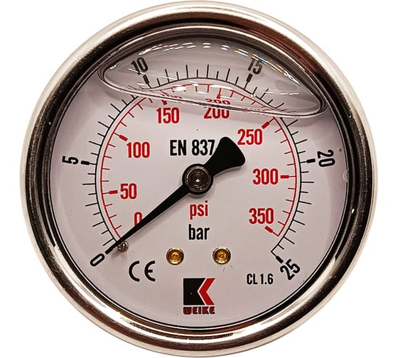 Изображение товара Манометр гидравлический виброустойчивый АРКАИМ WKP1007 на 25 бар, 63 мм, G 1/4" осевой, глицериновый WKP1007O25D63G14