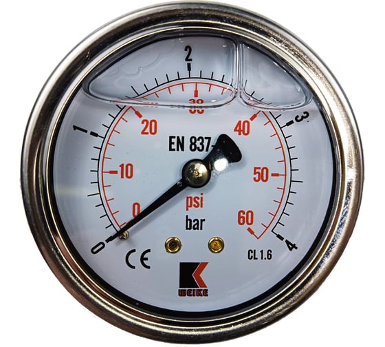 Изображение товара Манометр гидравлический виброустойчивый АРКАИМ WKP1007 на 4 бара, 63 мм, G 1/4" осевой, глицериновый WKP1007O4D63G14