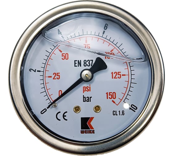 Изображение товара Манометр гидравлический виброустойчивый АРКАИМ WKP1007 на 10 бар, 63 мм, G 1/4" осевой, глицериновый WKP1007O10D63G14