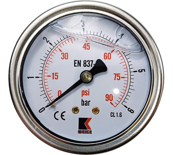 Изображение товара Манометр гидравлический виброустойчивый АРКАИМ WKP1007 на 6 бар, 63 мм, G 1/4" осевой, глицериновый WKP1007O6D63G14