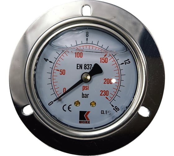 Изображение товара Манометр гидравлический виброустойчивый АРКАИМ WKP1007 фланцевый, на 16 бар, 63 мм, G 1/4", глицериновый WKP1007F16D63G14