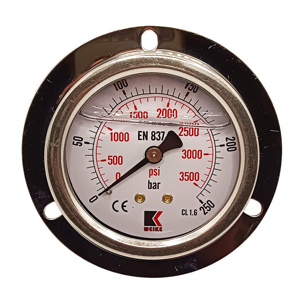 Изображение товара Манометр гидравлический виброустойчивый АРКАИМ WKP1007 фланцевый, на 250 бар, 63 мм, G 1/4", глицериновый WKP1007F250D63G14