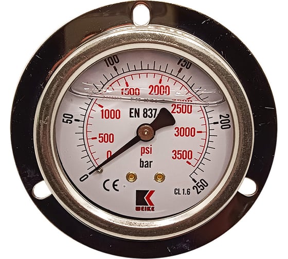Изображение товара Манометр гидравлический виброустойчивый АРКАИМ WKP1007 фланцевый, на 250 бар, 63 мм, G 1/4", глицериновый WKP1007F250D63G14
