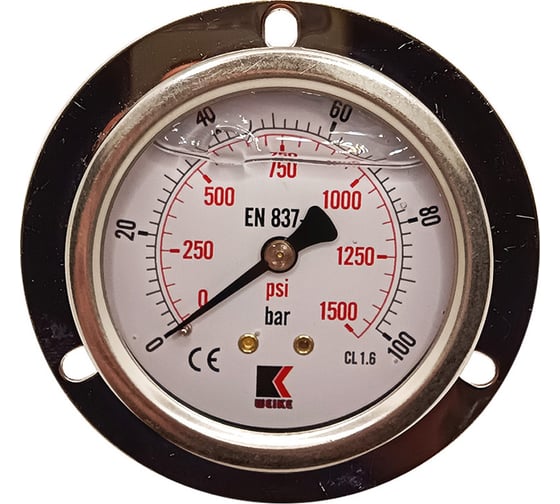 Изображение товара Манометр гидравлический виброустойчивый АРКАИМ WKP1007 фланцевый, на 100 бар, 63 мм, G 1/4", глицериновый WKP1007F100D63G14