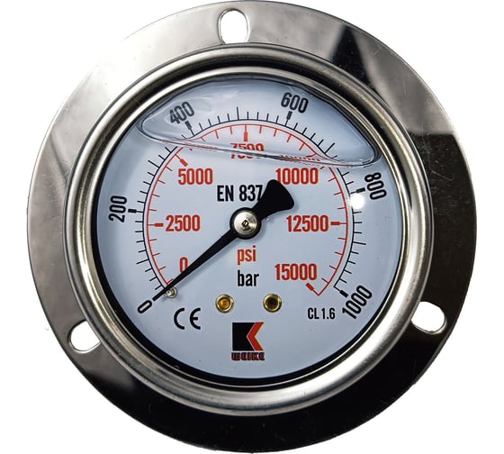 Изображение товара Манометр гидравлический виброустойчивый АРКАИМ WKP1007 фланцевый, на 1000 бар, 63 мм, G 1/4", глицериновый WKP1007F1000D63G14