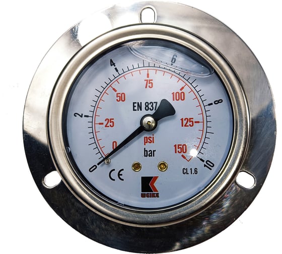 Изображение товара Манометр гидравлический виброустойчивый АРКАИМ WKP1007 фланцевый, на 10 бар, 63 мм, G 1/4", глицериновый WKP1007F10D63G14