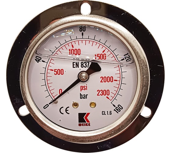 Изображение товара Манометр гидравлический виброустойчивый АРКАИМ WKP1007 фланцевый, на 160 бар, 63 мм, G 1/4", глицериновый WKP1007F160D63G14