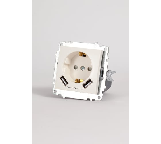 Изображение товара Два входа USB Elbi Zena Vega белый для заряда устройства и розетка с заземлениям и защита от детей M+K 609-010200-317