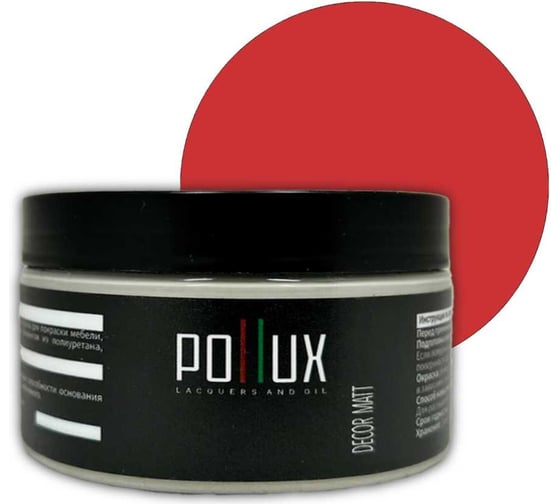Изображение товара Краска для мебели без запаха матовая быстросохнущая для кухни / дерева / декора акриловая Pollux Decor Matt, объем 250мл, цвет красный (RAL 3028) PDM-3028-025L