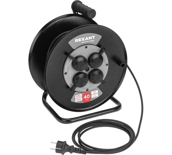 Изображение товара Удлинитель REXANT силовой КГ на катушке 4 гнезда, с/з, 40м, 3x1,5мм2, IP44 13-5012