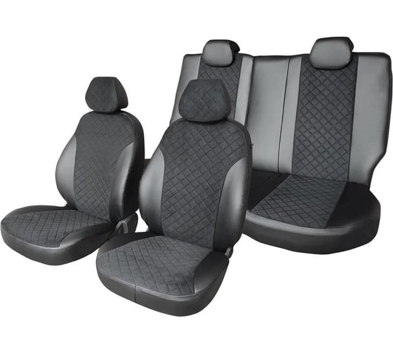Изображение товара Чехлы на сиденья DEFLY Hyundai Solaris, 2010-2017, седан,задний ряд 60/40, экокожа черная/замша черная ромб Hnd1-2ZR