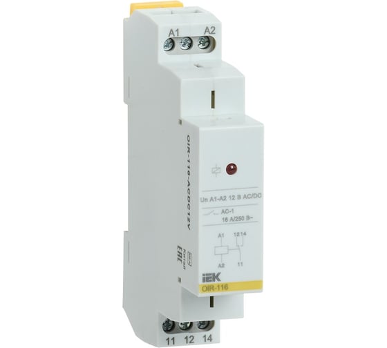Изображение товара Промежуточное реле IEK OIR 1 контакт 16А 12В AC/DC OIR-116-ACDC12V