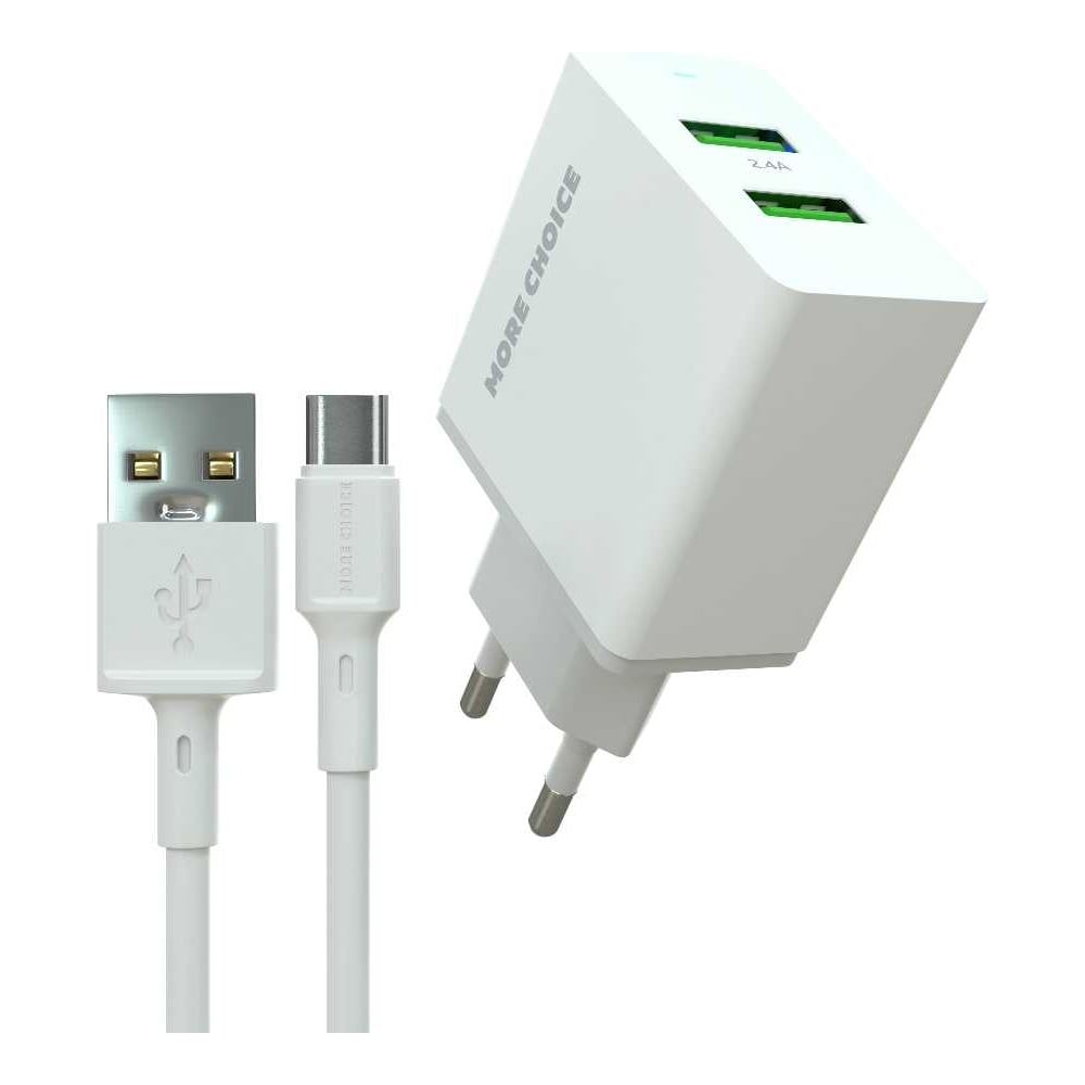 Изображение товара Сетевое зарядное устройство More Choice 2USB 2.4A Type-C NC11a White