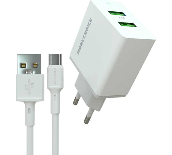 Изображение товара Сетевое зарядное устройство More Choice 2USB 2.4A для Type-C NC11a White