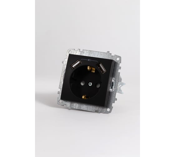 Изображение товара Розетка Elbi Zena Vega Черный Матовый Два входа USB для заряда устройства с заземлениям и защита от детей M+K 609-014800-317