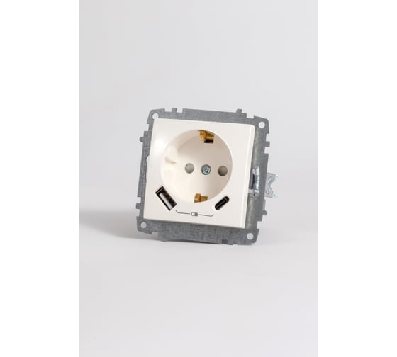 Изображение товара Розетка Elbi Zena Vega белый с/з зарядка (Type C+USB) 5V 2400 mA 609-010200-334