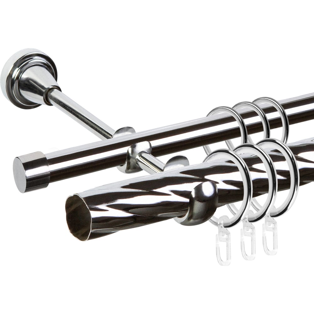 Изображение товара Металлический карниз Grace D25К/16Г 2 м хром двухрядный с кольцами и саморезами