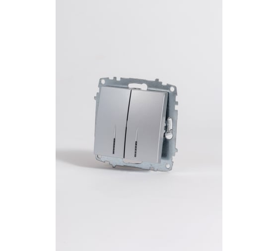 Изображение товара Выключатель Elbi Zena Vega Серый Металлик двухклавишный с подсветкой M+K 609-011000-203