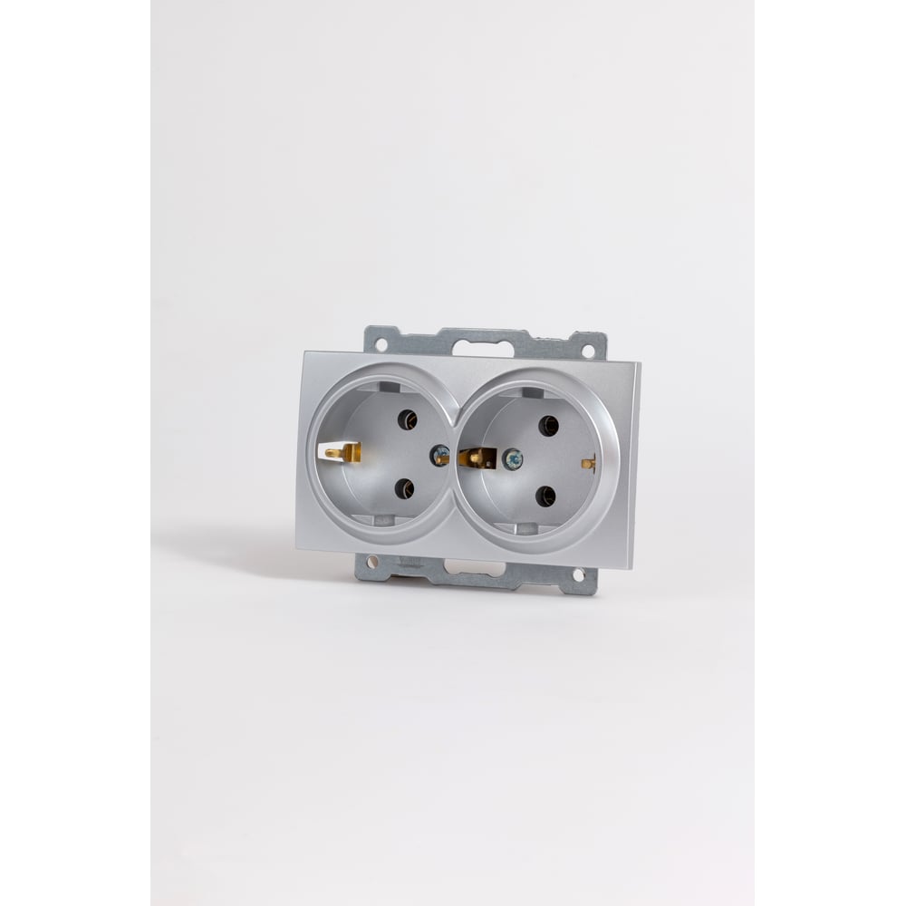 Изображение товара Розетка Elbi Zena Vega 2 гнезда с заземлением серый металлик встроенная