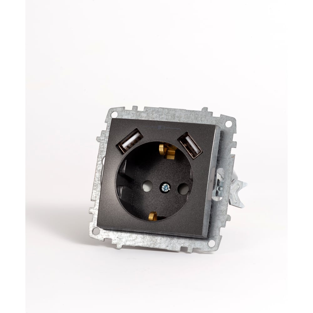 Изображение товара Розетка с USB Elbi Zena Vega дымчатый с заземлением 250 В для дома и офиса