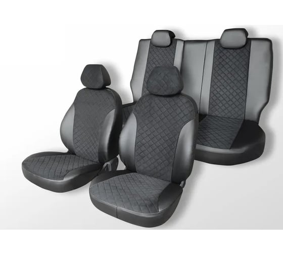 Изображение товара Чехлы на сиденья DEFLY Kia Rio, 2016-2022, экокожа черная/замша черная ромб Kia3-2ZR