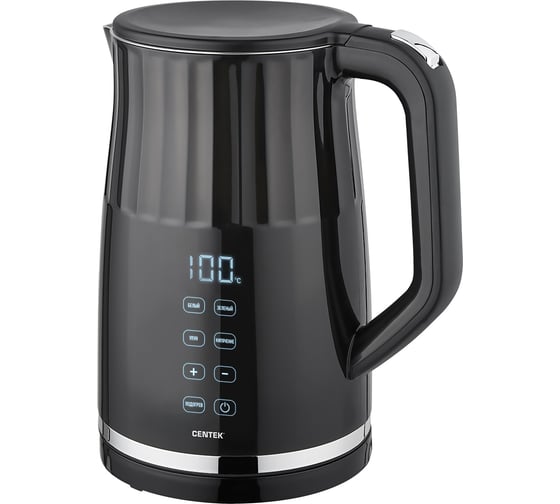Изображение товара Чайник Centek черный, 1,7 л, 2200 Вт, 2 стенки, сталь без шва, LED-дисплей, t:70/80/90/100С, сенсор CT-0038