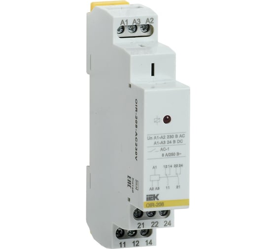 Изображение товара Промежуточное реле IEK OIR 2 контакта 8А, 230В, AC OIR-208-AC230V