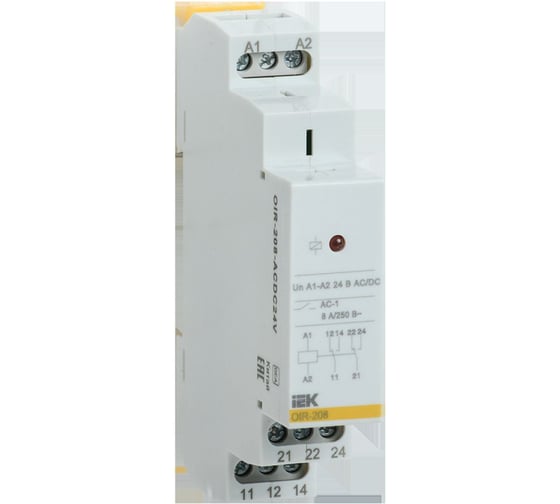 Изображение товара Промежуточное реле IEK OIR 2 контакта, 8А, 24В, AC/DC OIR-208-ACDC24V