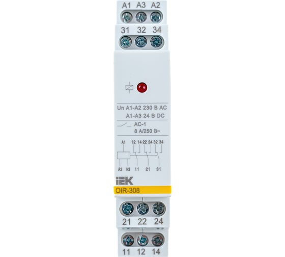Изображение товара Промежуточное реле IEK OIR 3 контакта, 8А, 230В, AC OIR-308-AC230V